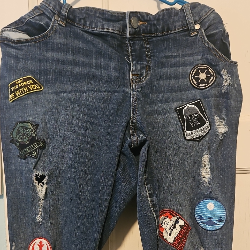 Women's Blue Skinny Jeans with Patches